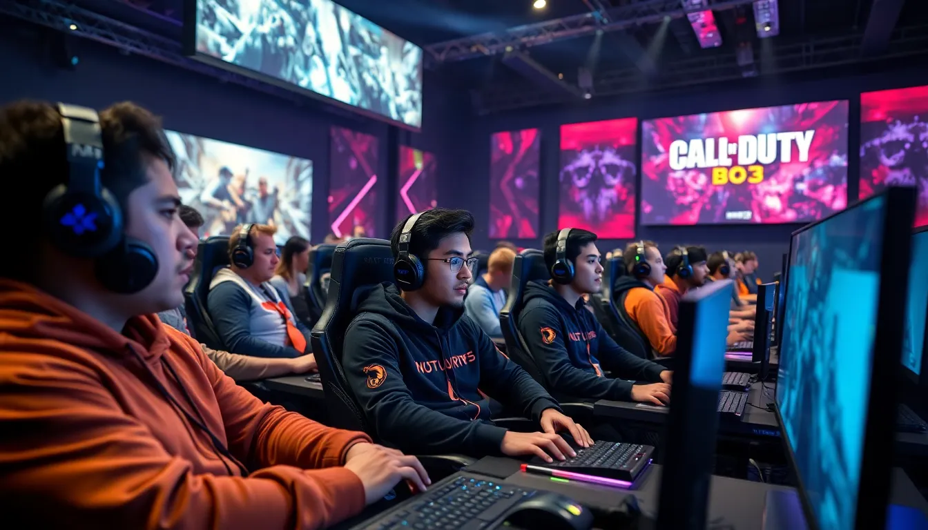 diverse gamers participating in a Call of Duty: BO3 tournament.