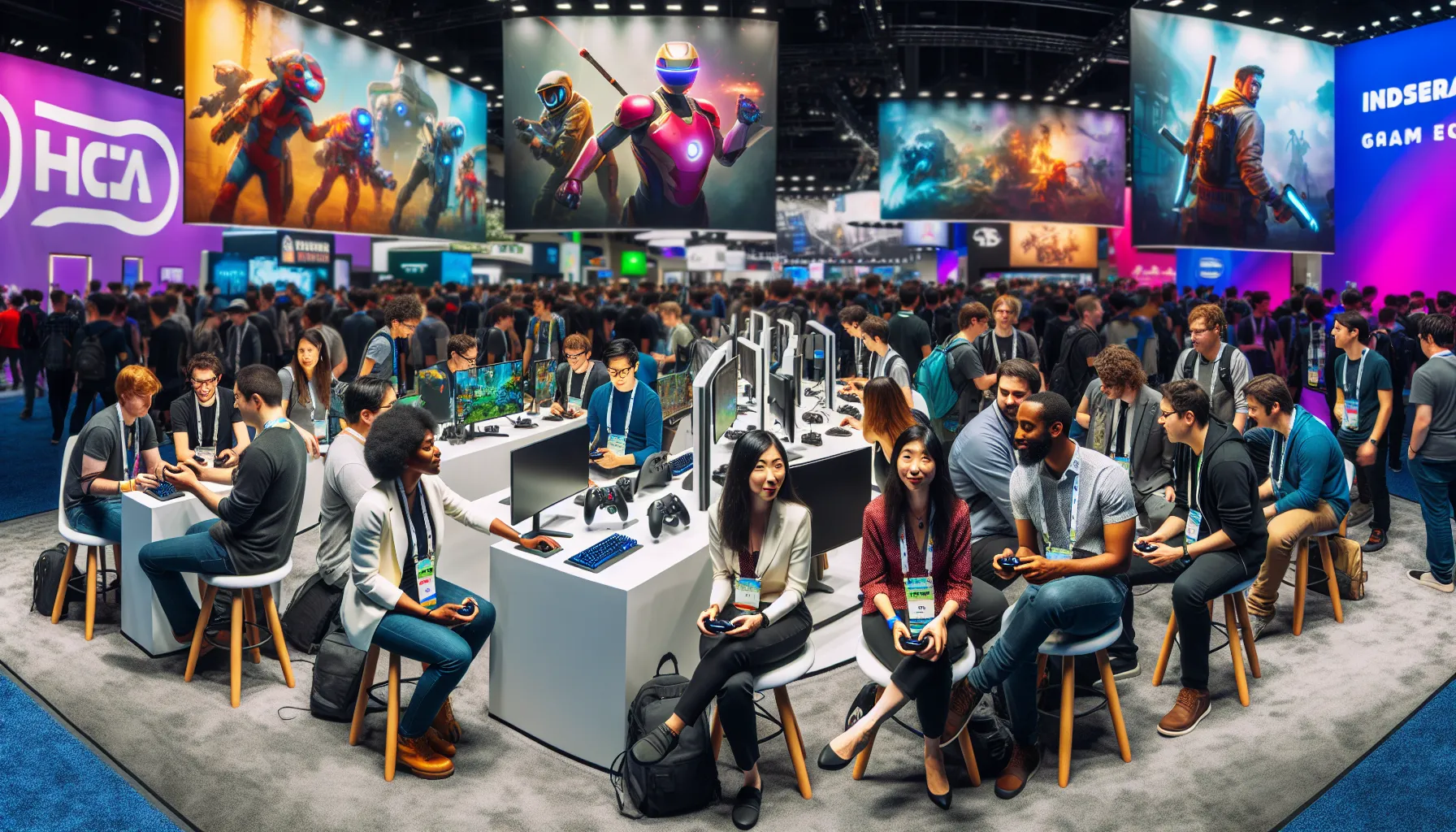 diverse group enjoying a gaming convention event.