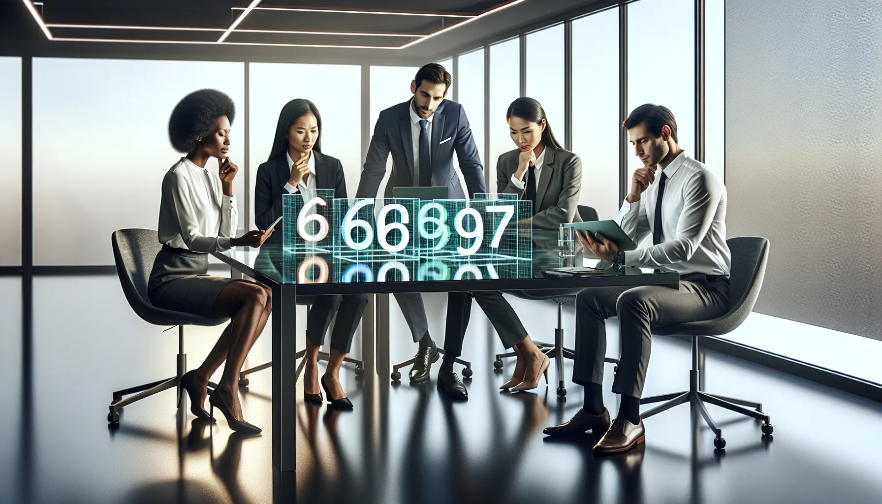 group discussing mathematical concepts in a modern office