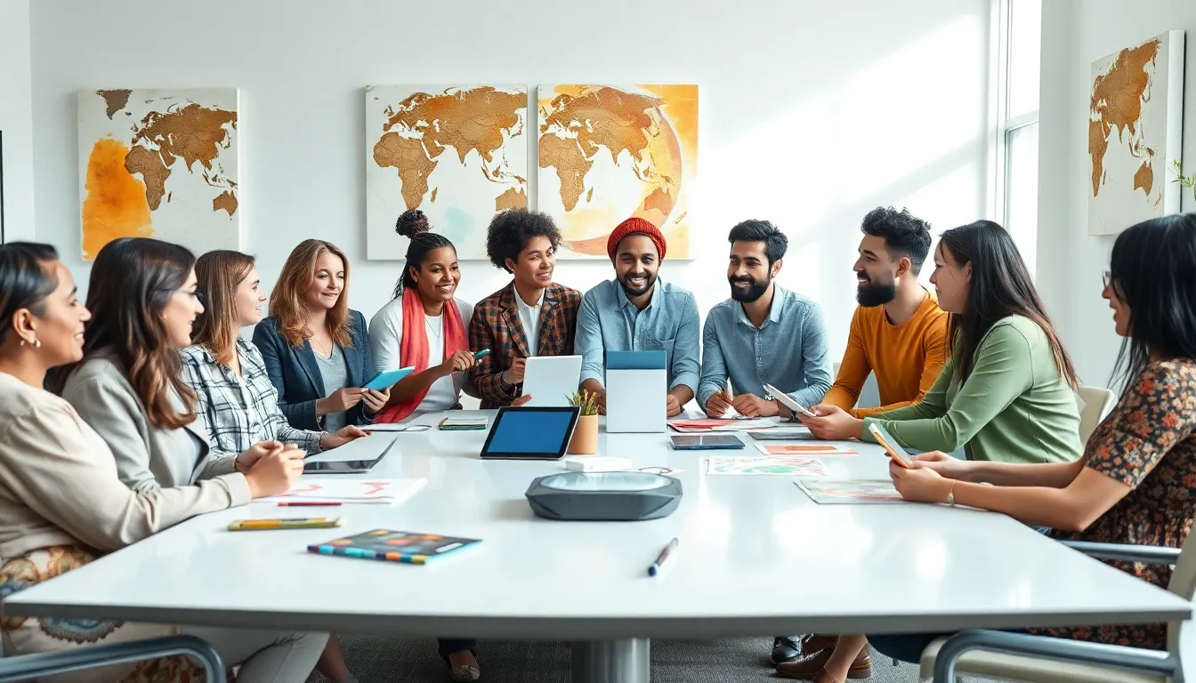 diverse creative team discussing ideas in a modern office.