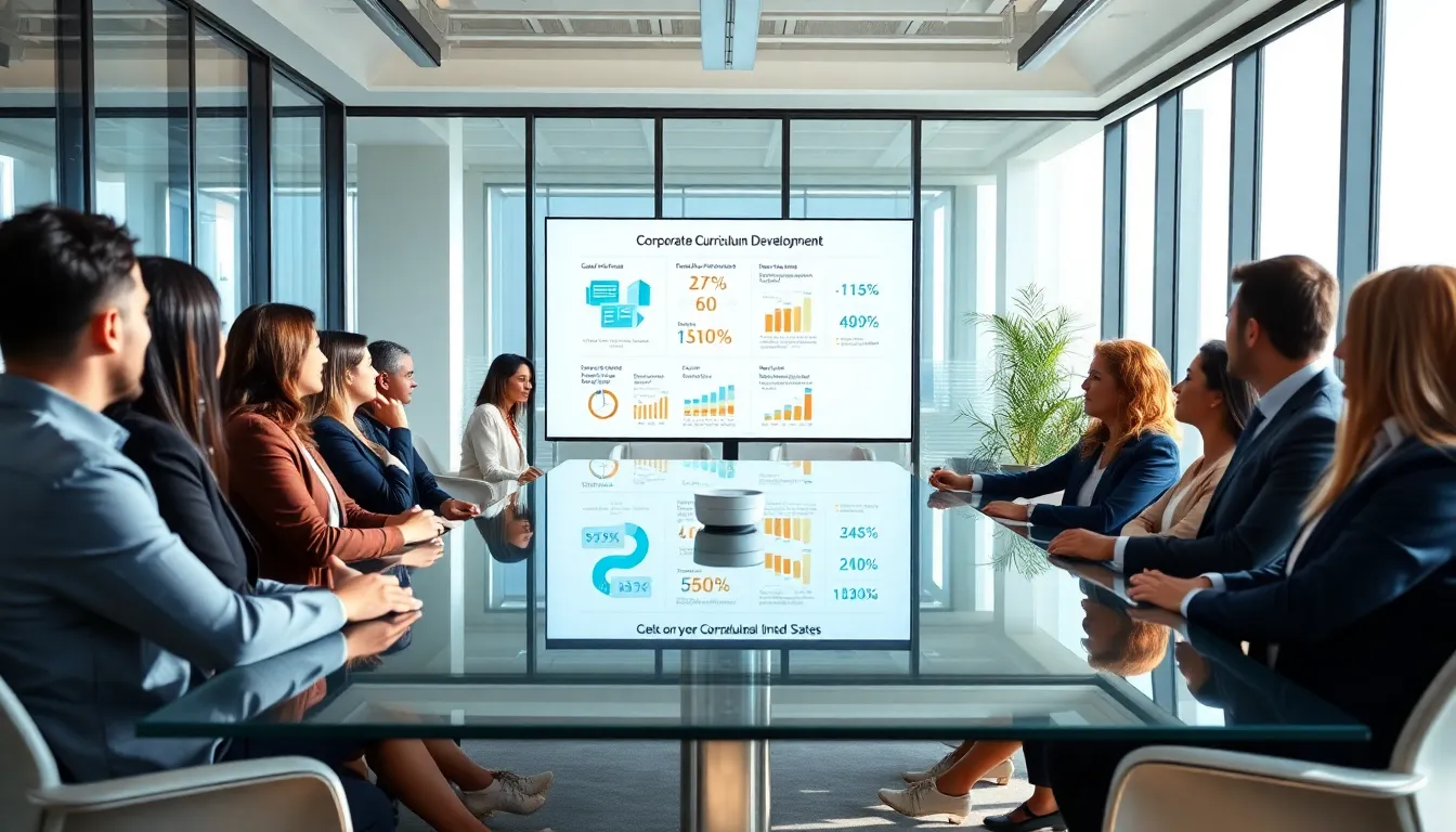 diverse team discussing corporate curriculum development in a modern office.