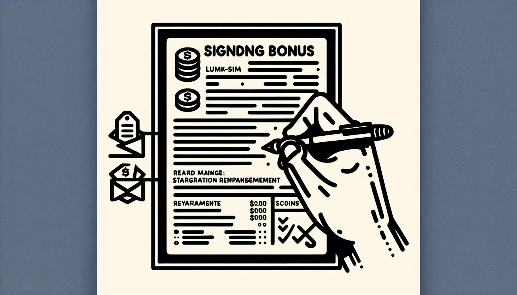 Hand holding a signed dental contract with bonus, relocation, and timeline icons.