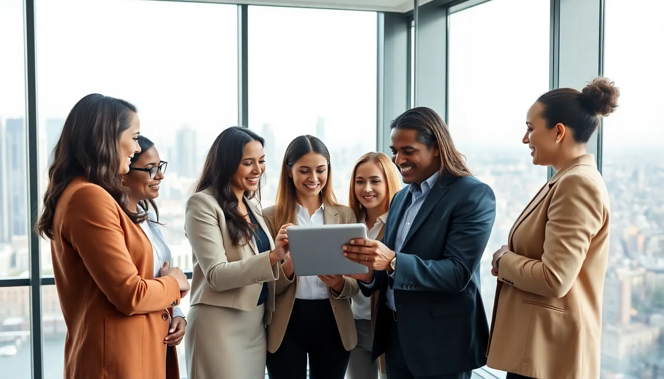 diverse real estate team collaborating in a modern office.