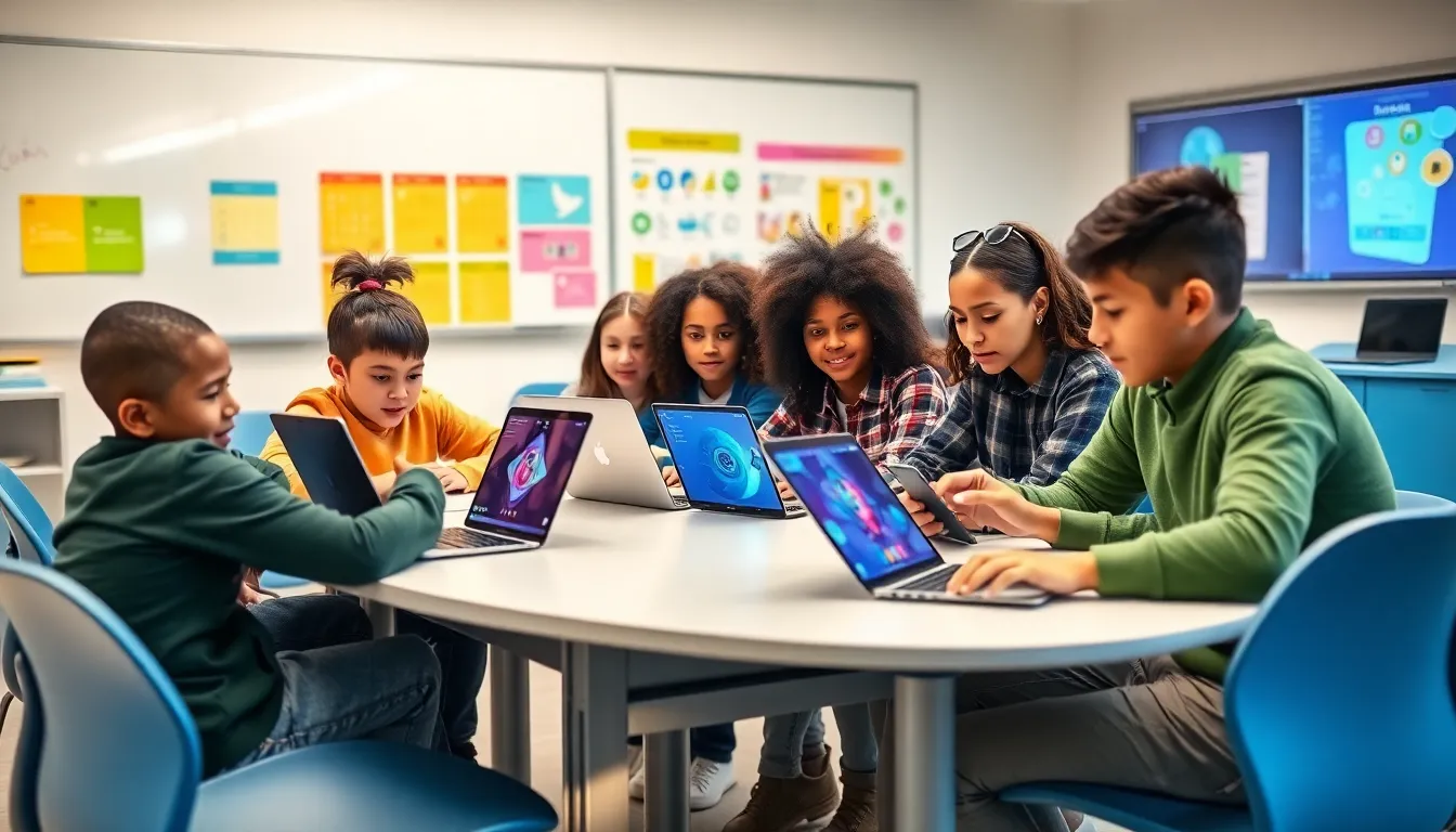 students engaged in EdTech games in a modern classroom.