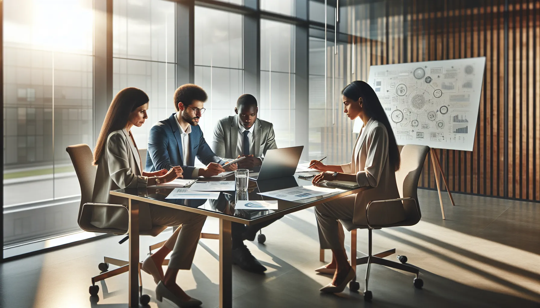 diverse team collaborating in a modern office setting.