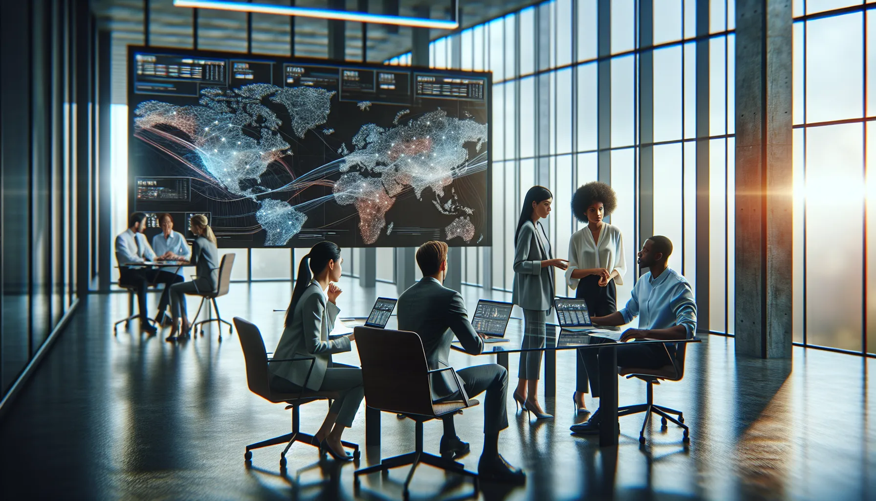 diverse team collaborating on unique identifier systems in a modern office.