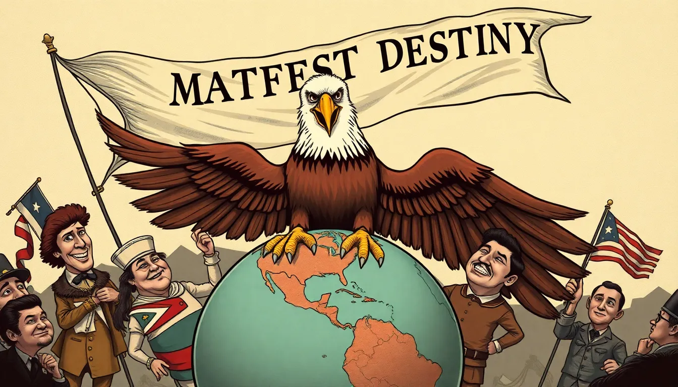 political cartoon illustrating American imperialism with an eagle and territories.