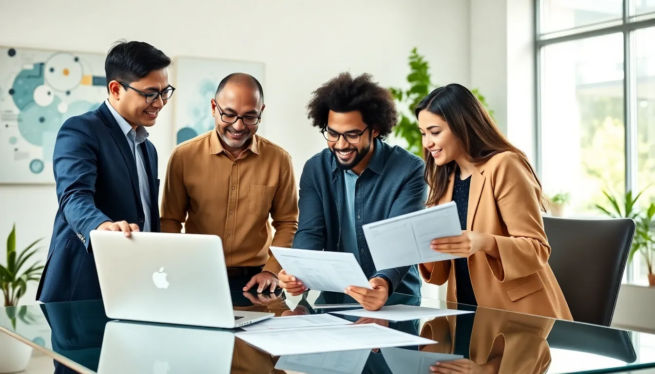 diverse team collaborating on technology solutions in a modern office.
