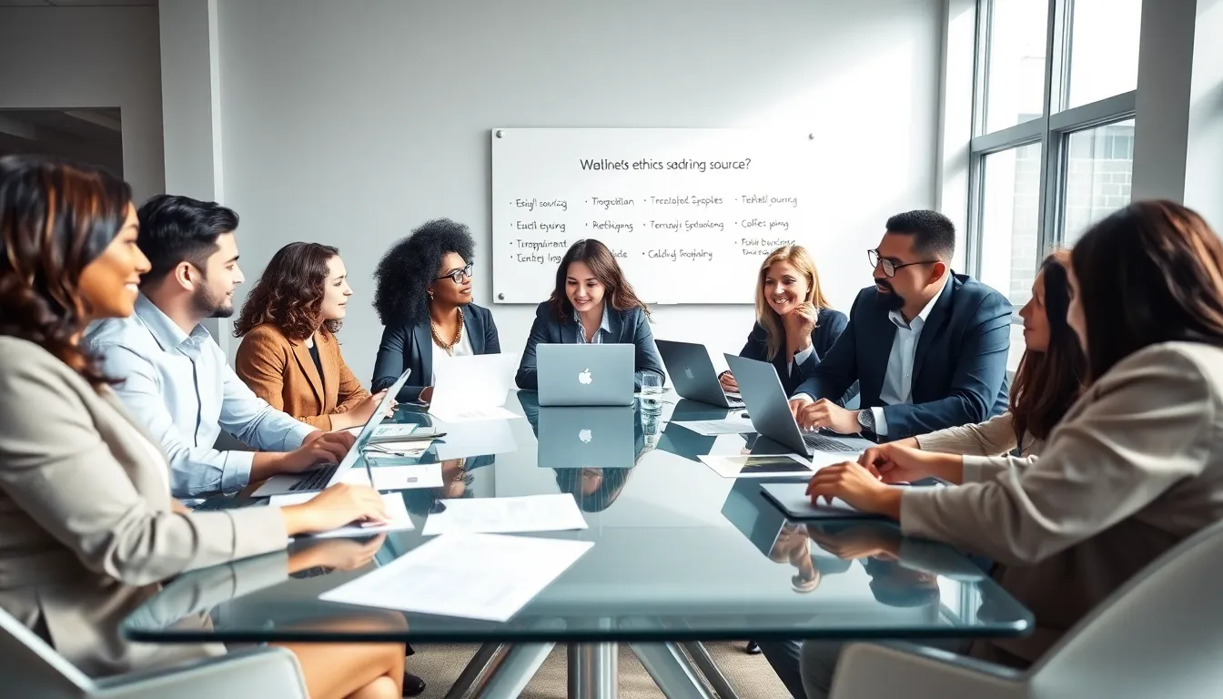 diverse team discussing business ethics in a modern office.