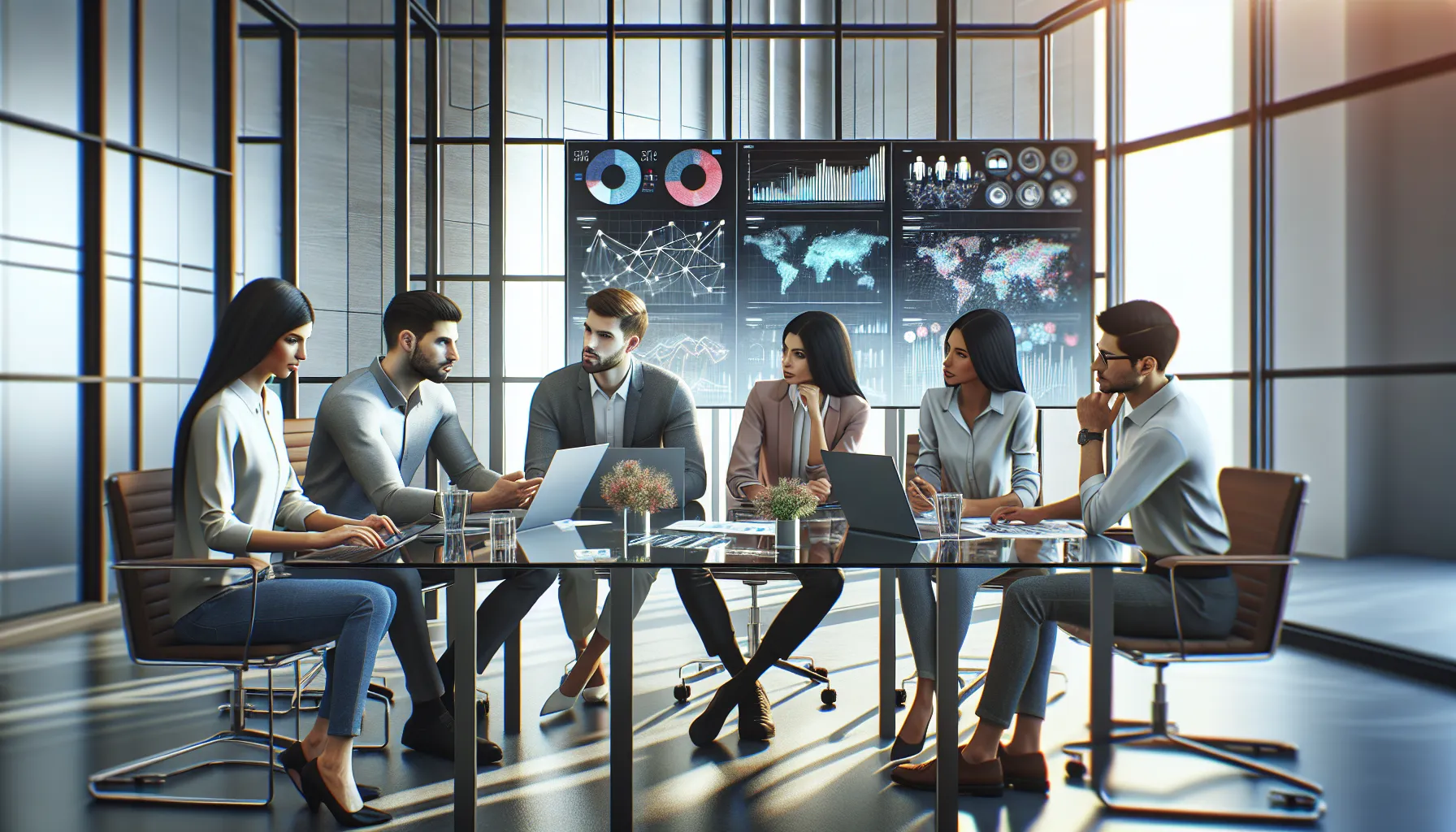 diverse team collaborating in a bright, modern office.