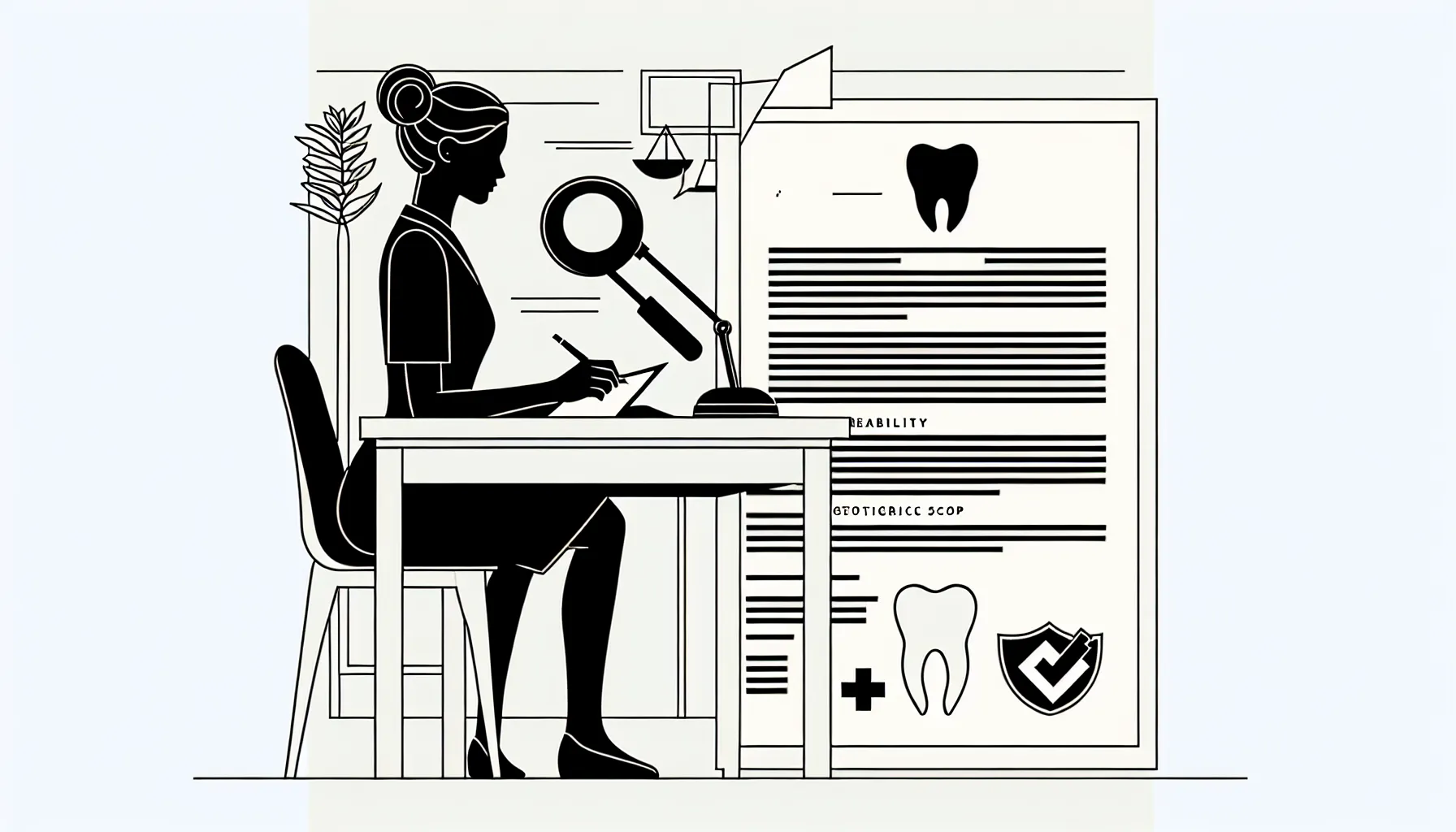 Dentist at a desk reviewing a contract with North Carolina outline and icons of North Carolina Dental Contract Review.