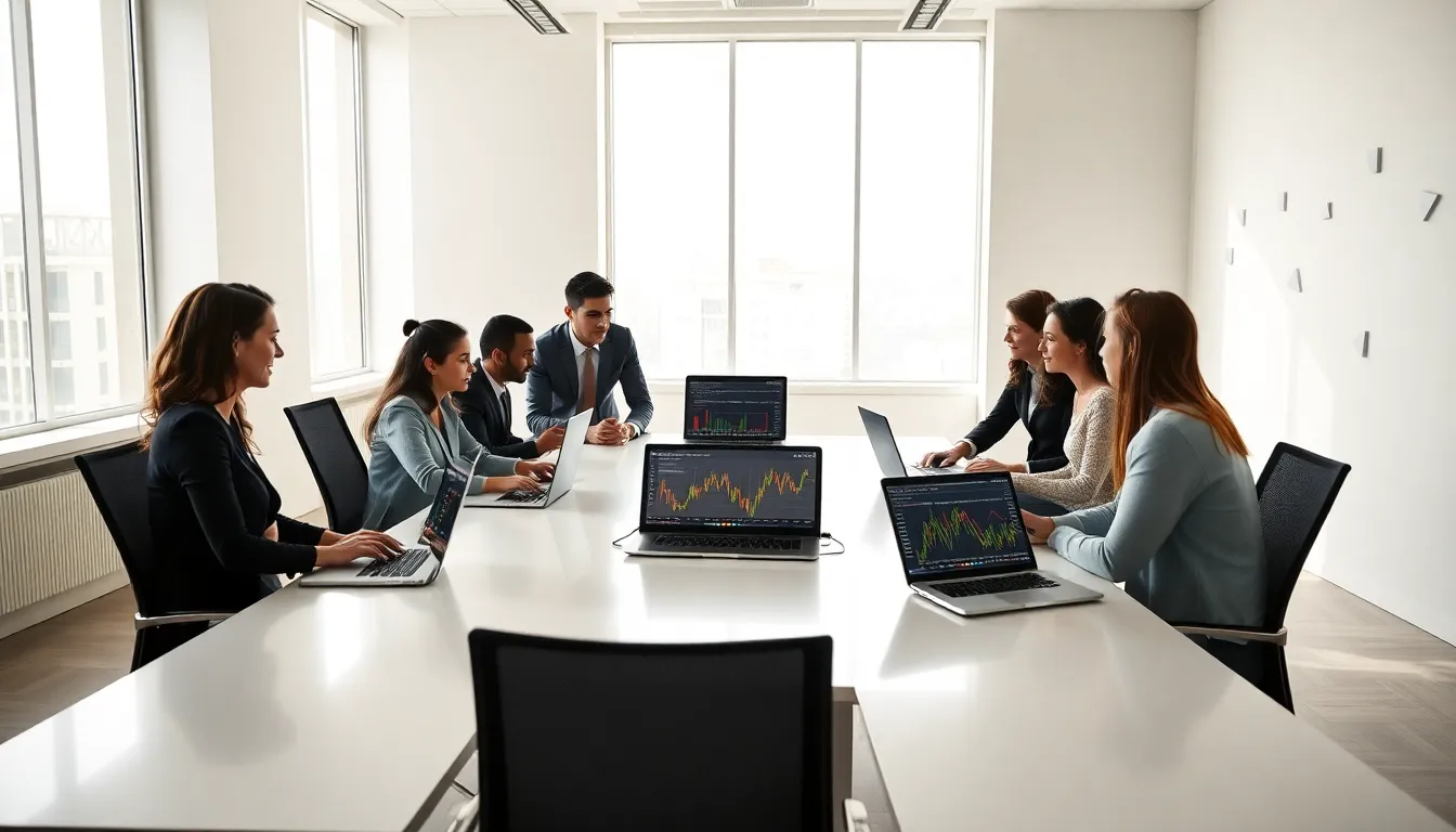diverse team discussing cryptocurrency in a modern office.