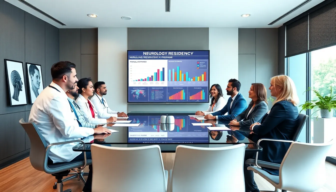 diverse medical professionals discussing neurology rankings in a conference room.