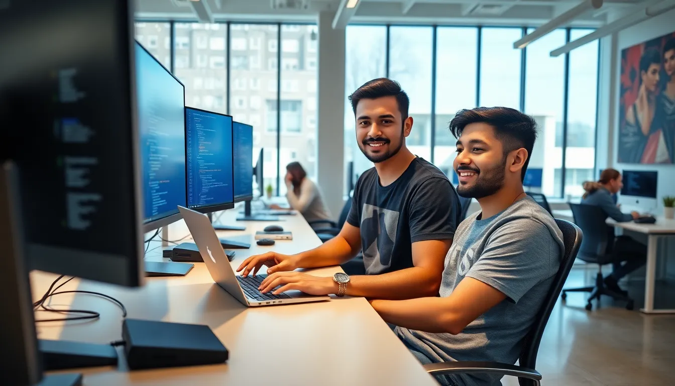 A young developer working on a Java framework in a modern tech office.