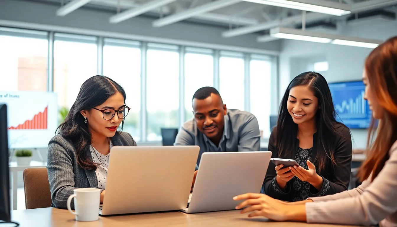 diverse team discussing cryptocurrency trends in a modern office