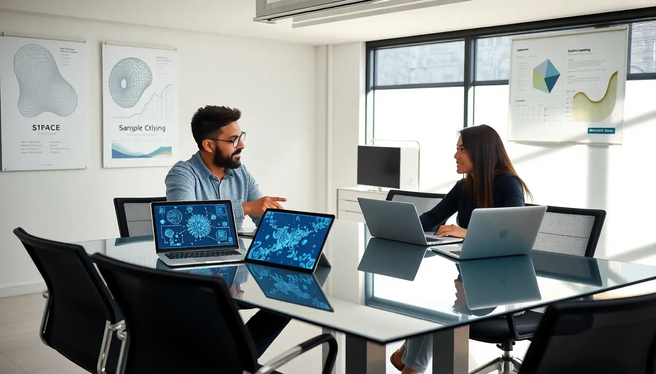 diverse team discussing machine learning concepts in a bright office.