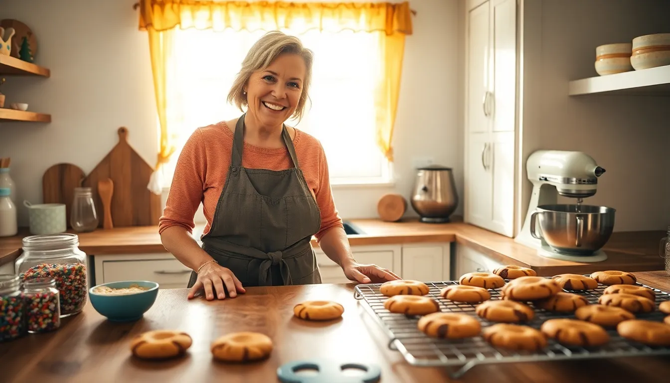 founder arranging cookies in a cozy kitchen.