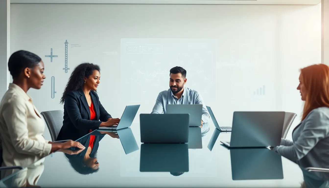 diverse professionals discussing the significance of a unique number in a modern office.