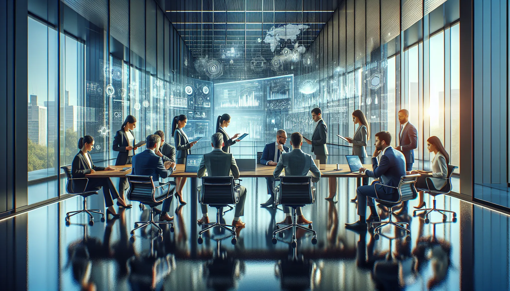 diverse team collaborating on advanced analytics in a modern office.