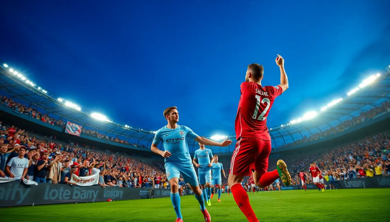Mohamed Salah celebrating a goal during a football match in the United States.
