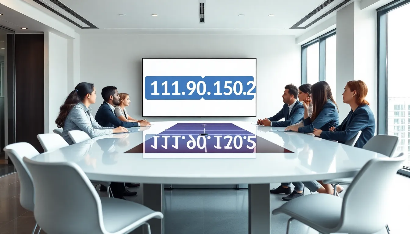 IT professionals discussing IP addresses in a modern office.