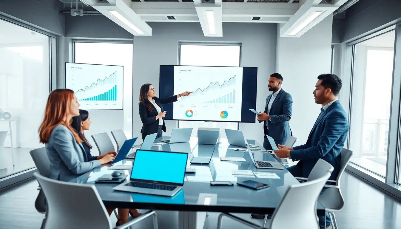 diverse marketing team collaborating in a modern office.