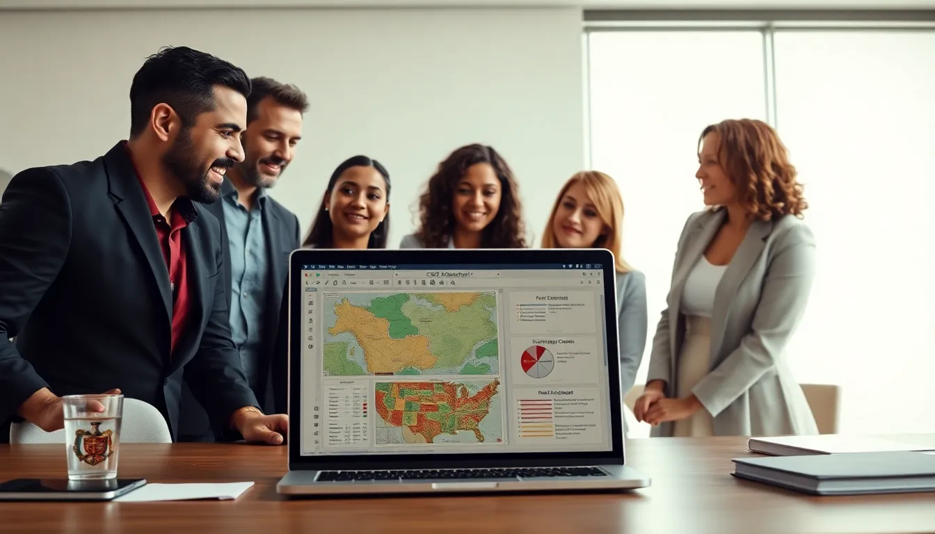 diverse professionals collaborating around a laptop with CK2Generator displayed.