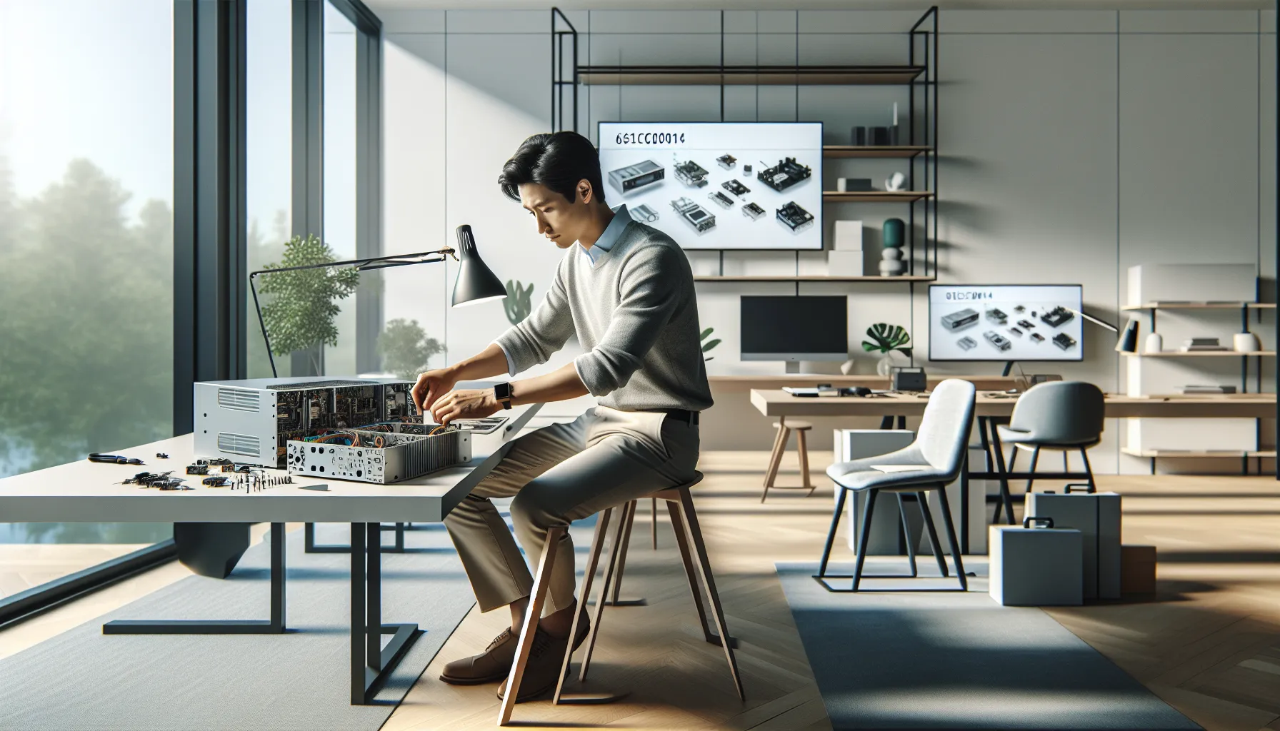 technician setting up 651ZC00014 in a modern office.