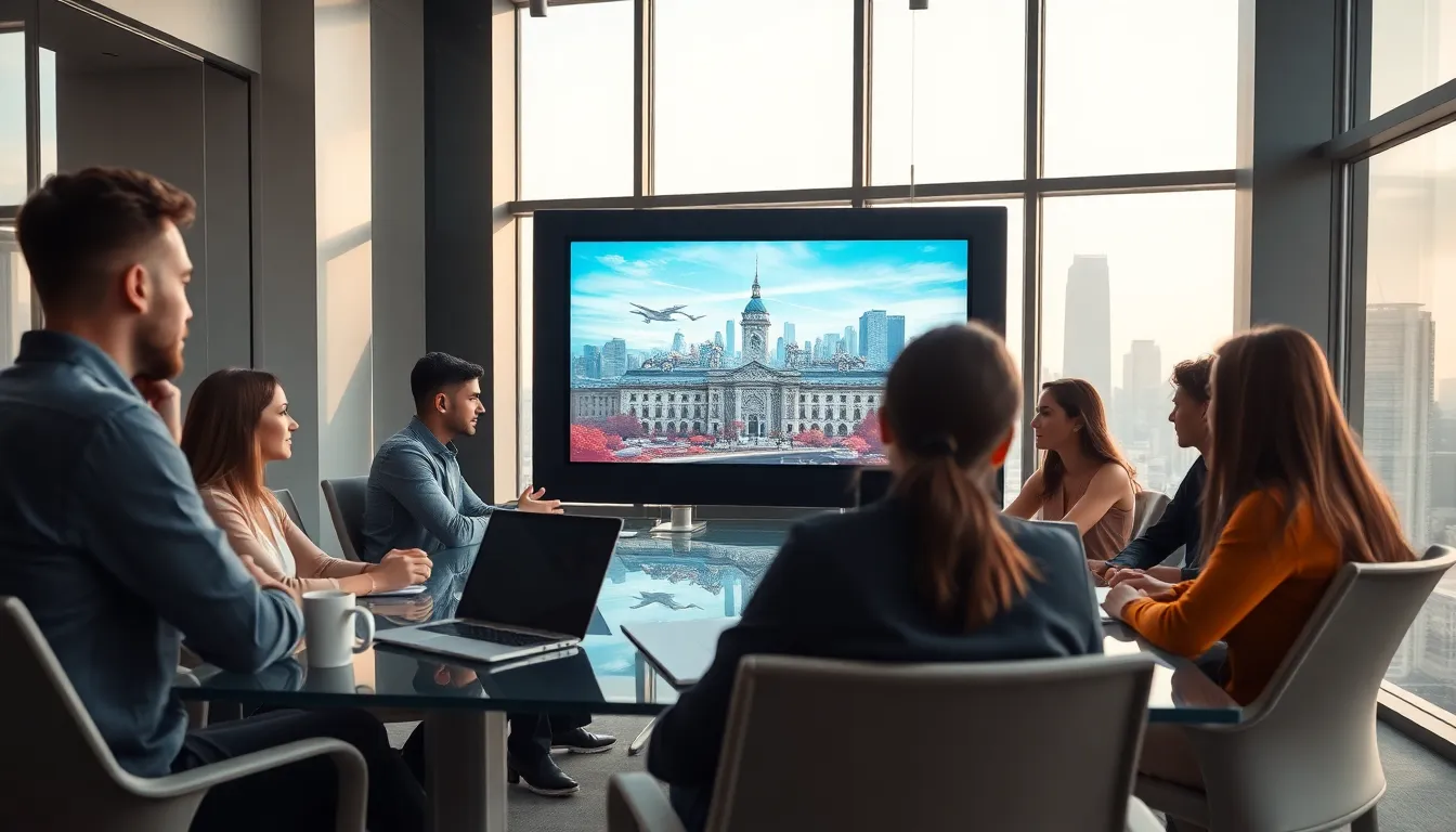 diverse team collaborating in a modern office about game development.