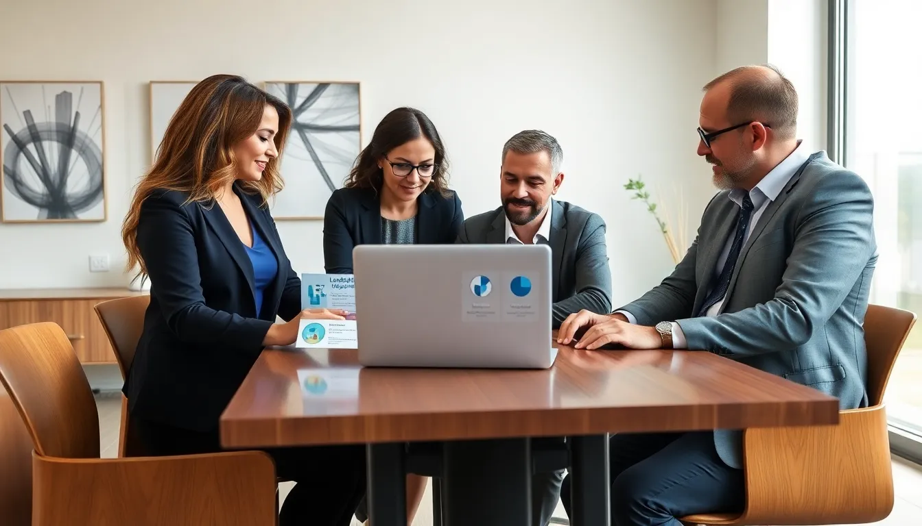 diverse landlords discussing insurance tips in a modern office.