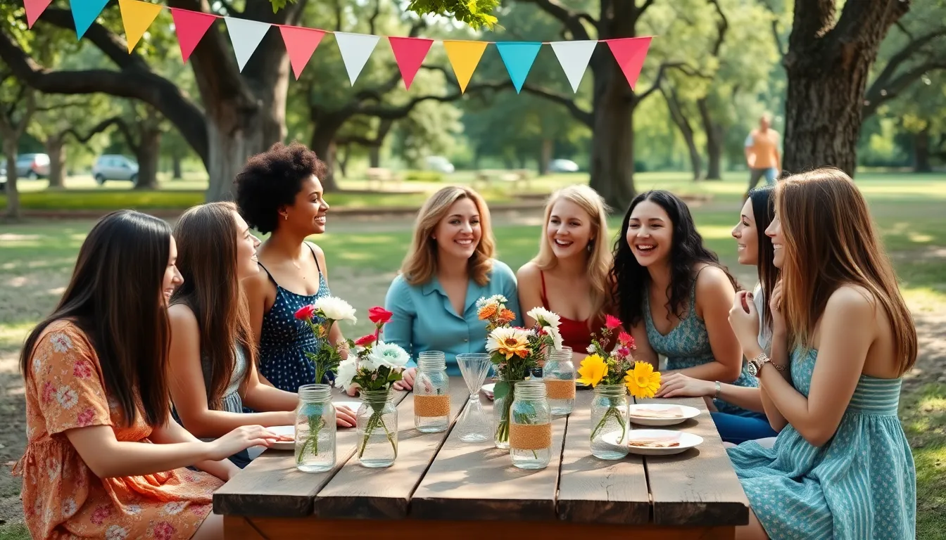 friends celebrating a birthday in a festive, outdoor setting.