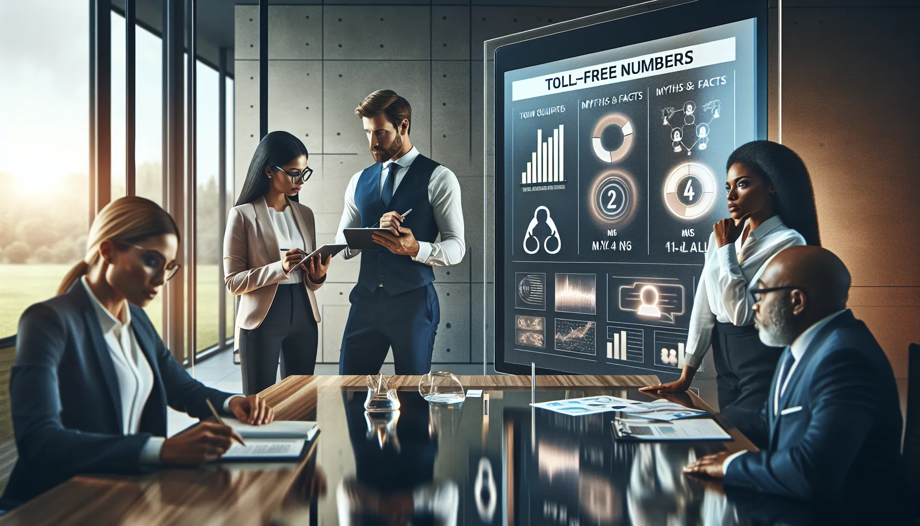 diverse team discussing toll-free number misconceptions in a modern office.