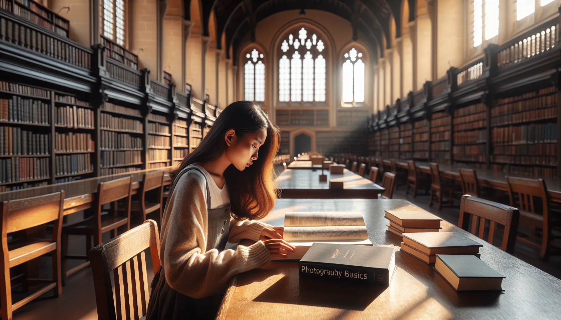 A student reading in a university library, representing major and minor academic fields.