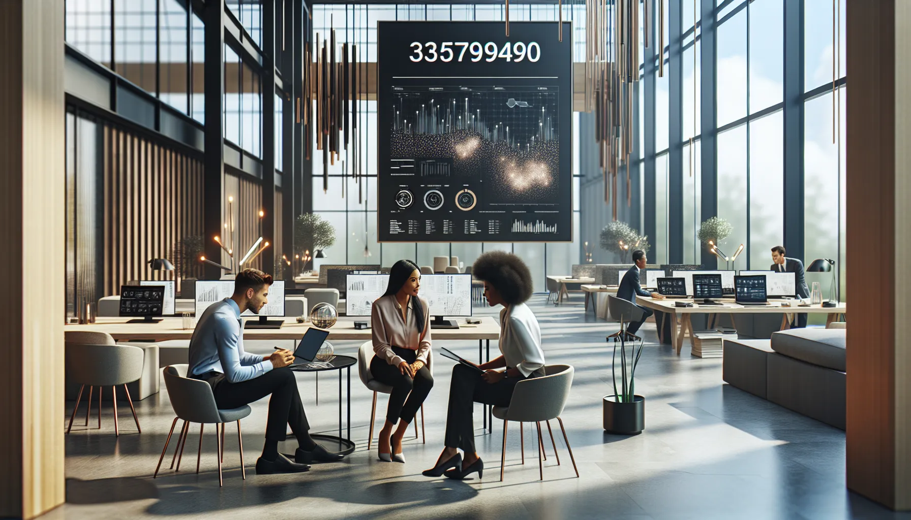 diverse team discussing technology in a modern office.