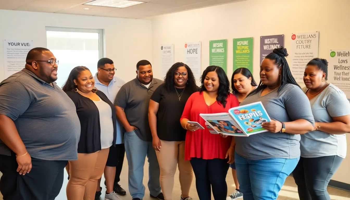 diverse group celebrating weight loss transformations in a supportive setting.