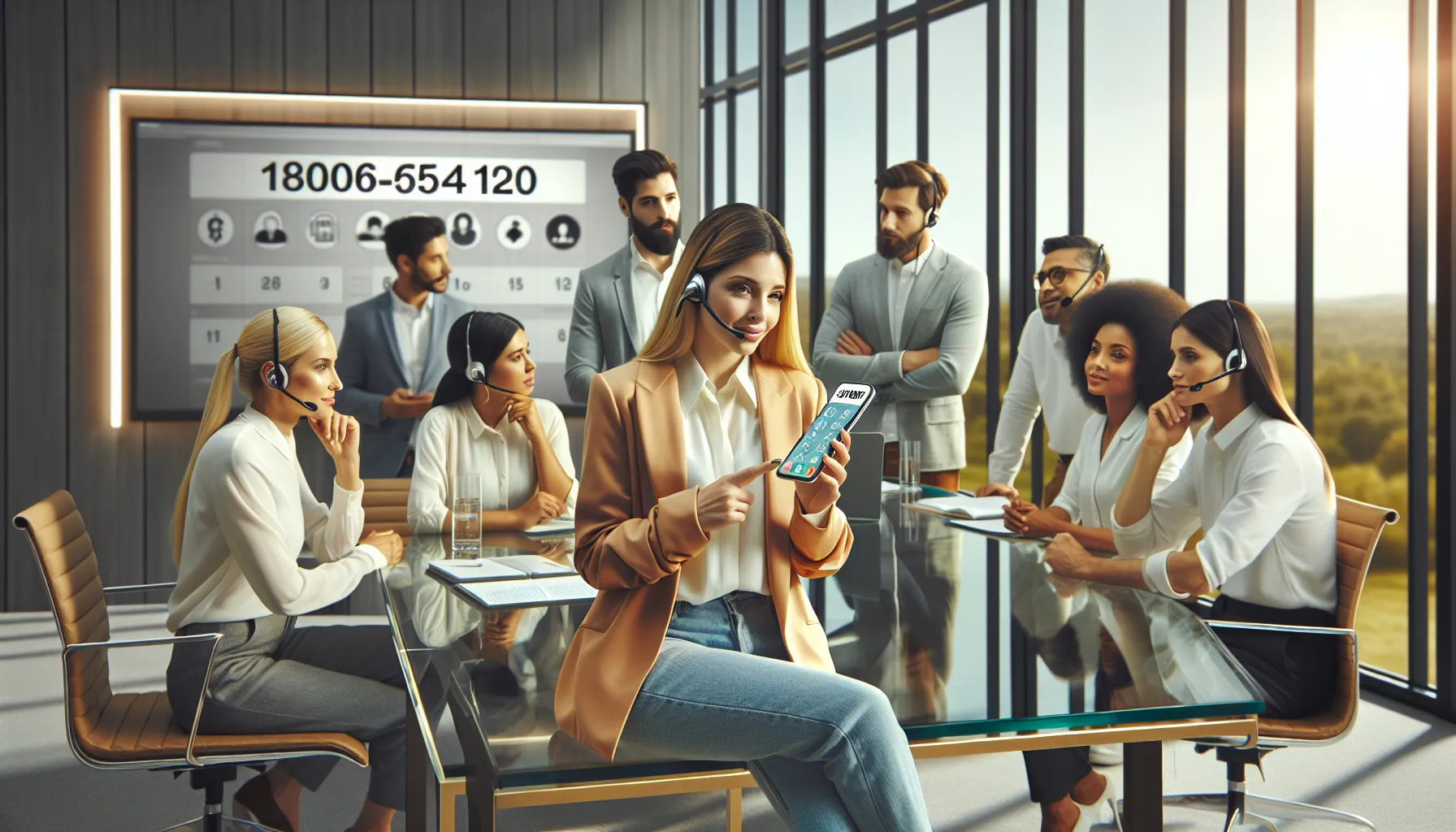 professionals discussing customer support in a modern office.