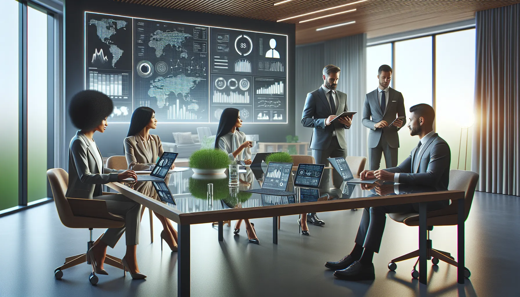 diverse professionals collaborating in a modern digital workspace.
