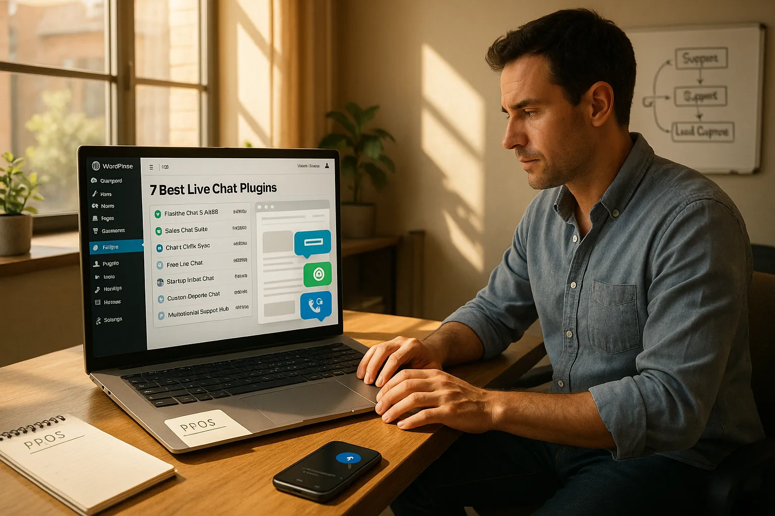 Small business owner comparing multiple live chat plugins on a WordPress dashboard.