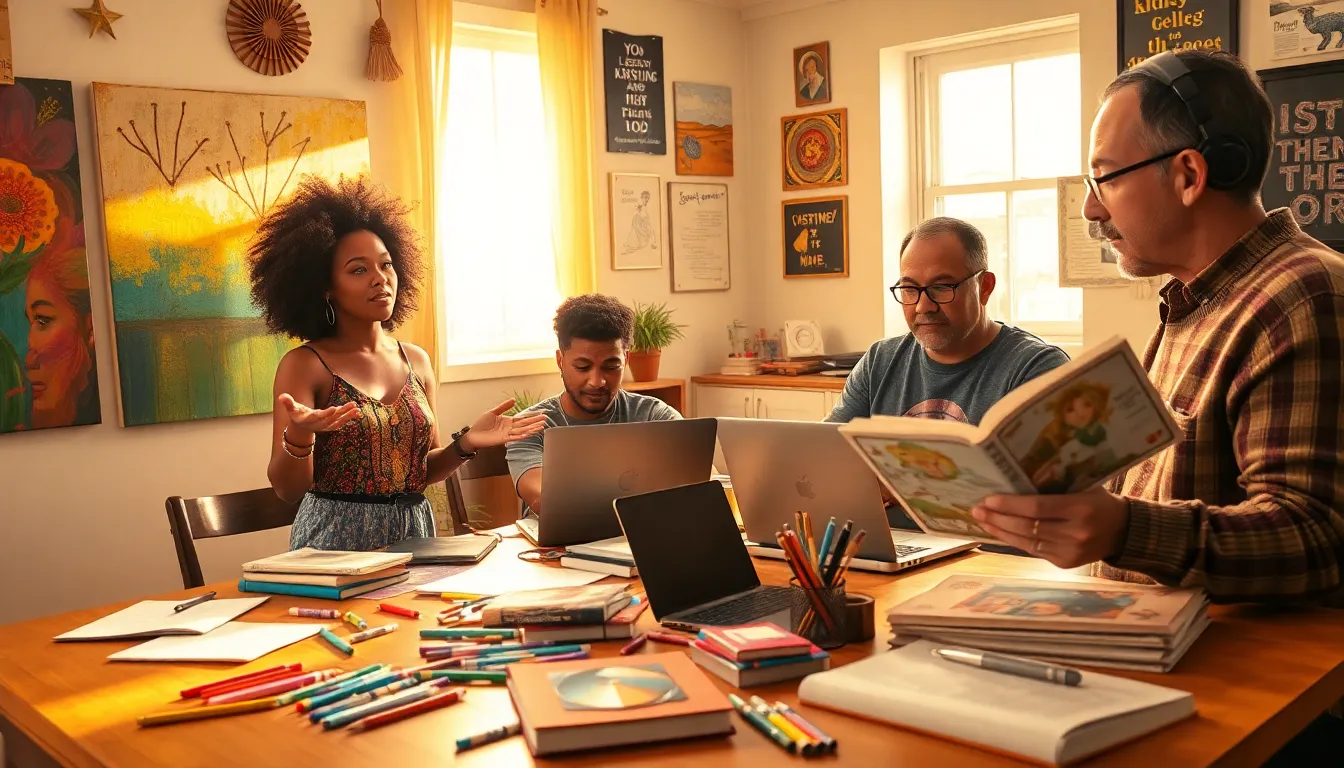 a diverse group collaborating in a creative workspace for #RedWebzine.
