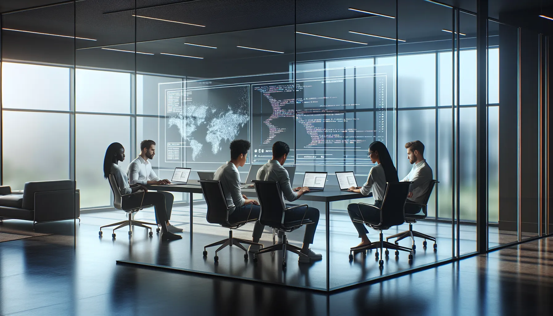 diverse team collaborating on GDTJ45 Builder Software in a modern office.