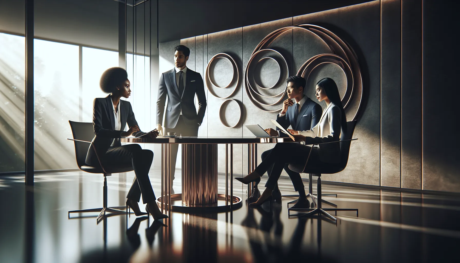 diverse professionals discussing concepts in a modern office.