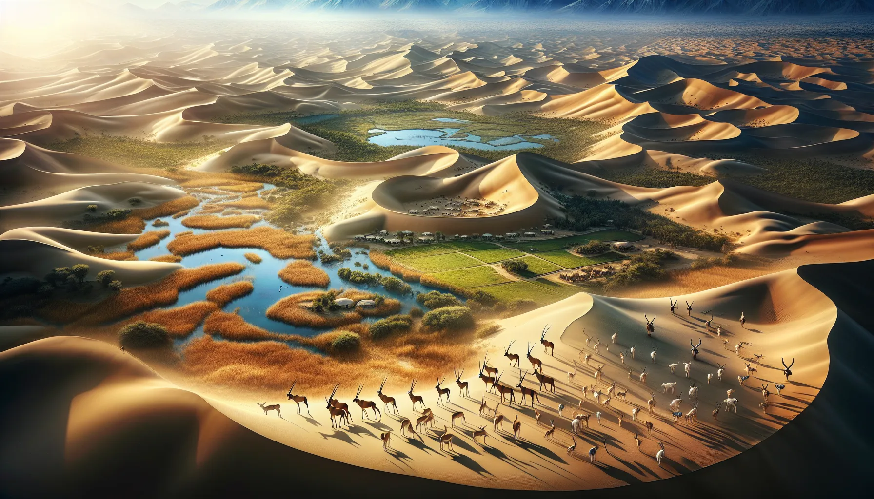Aerial view of wildlife in Dubai Desert Conservation Reserve.