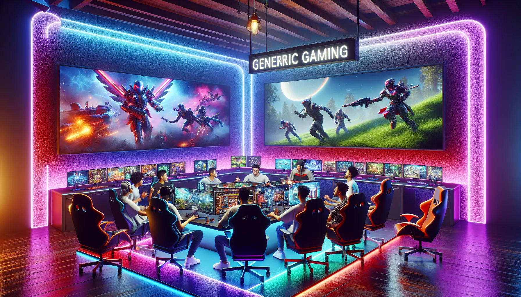 diverse gamers in a modern gaming room using Rogrand525.