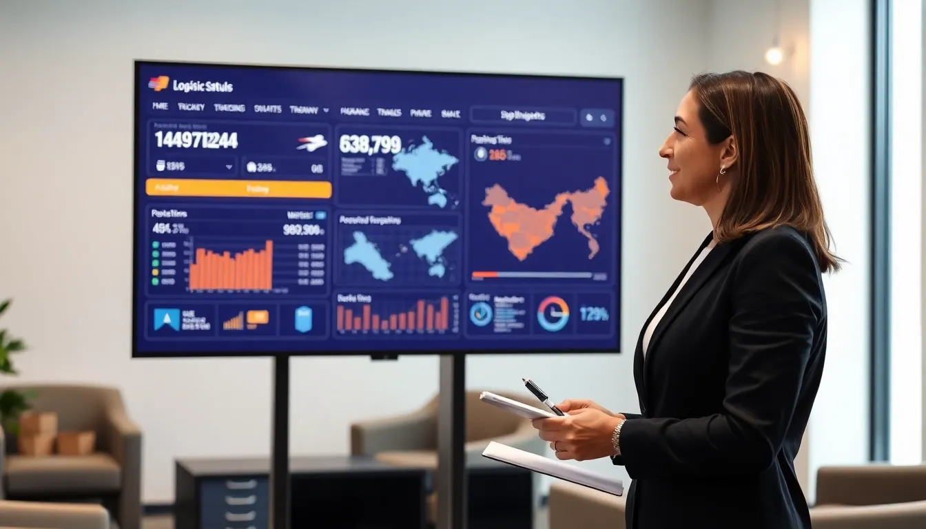 logistics expert tracking a package in a modern office.
