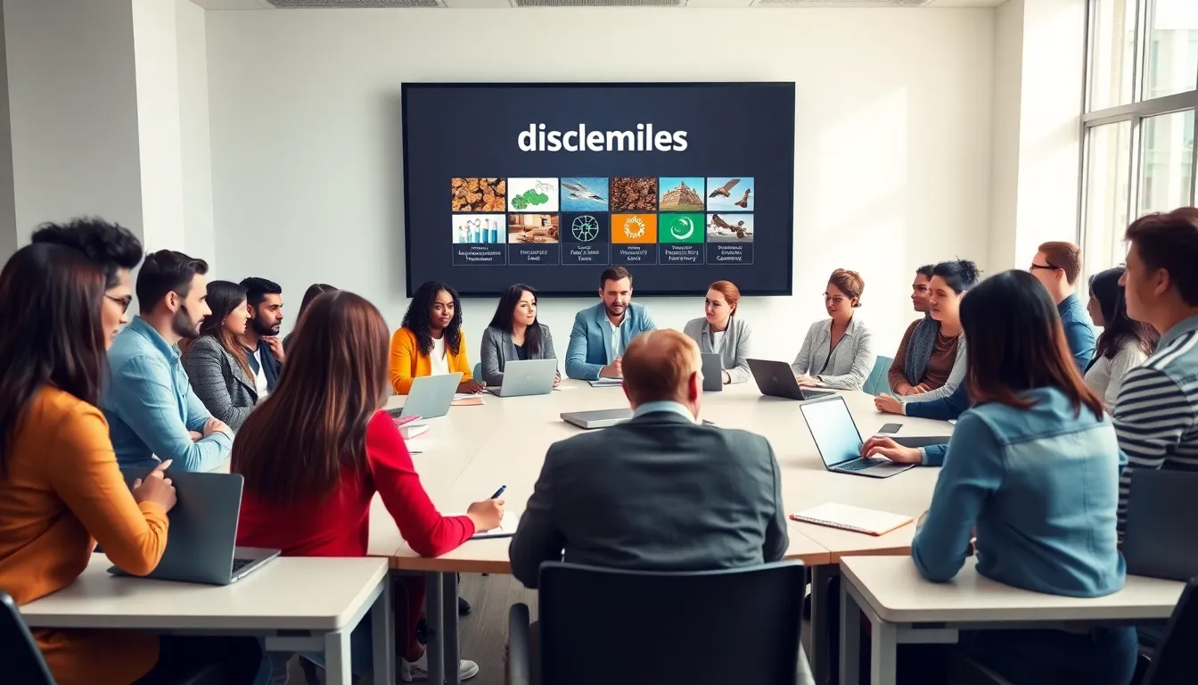 diverse students discussing academic disciplines in a modern classroom.