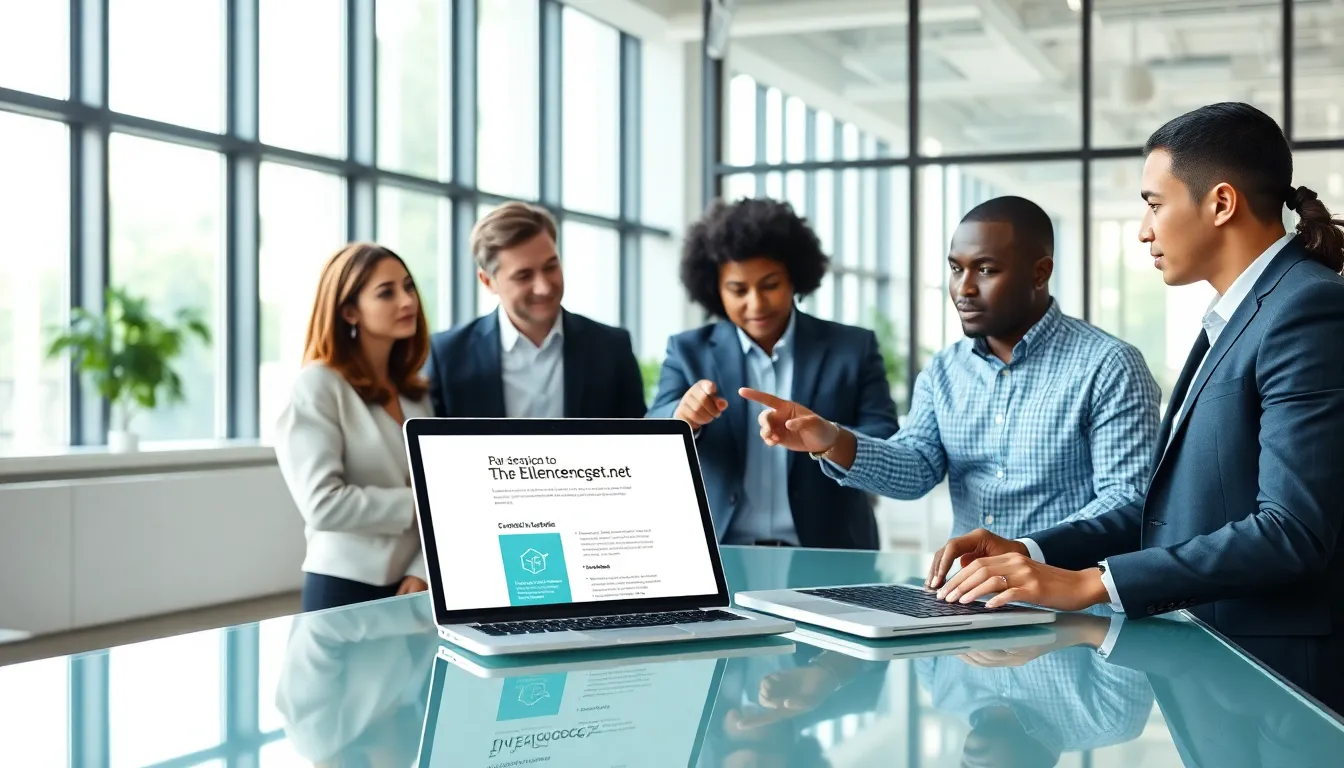 diverse professionals collaborating in a modern office setting.