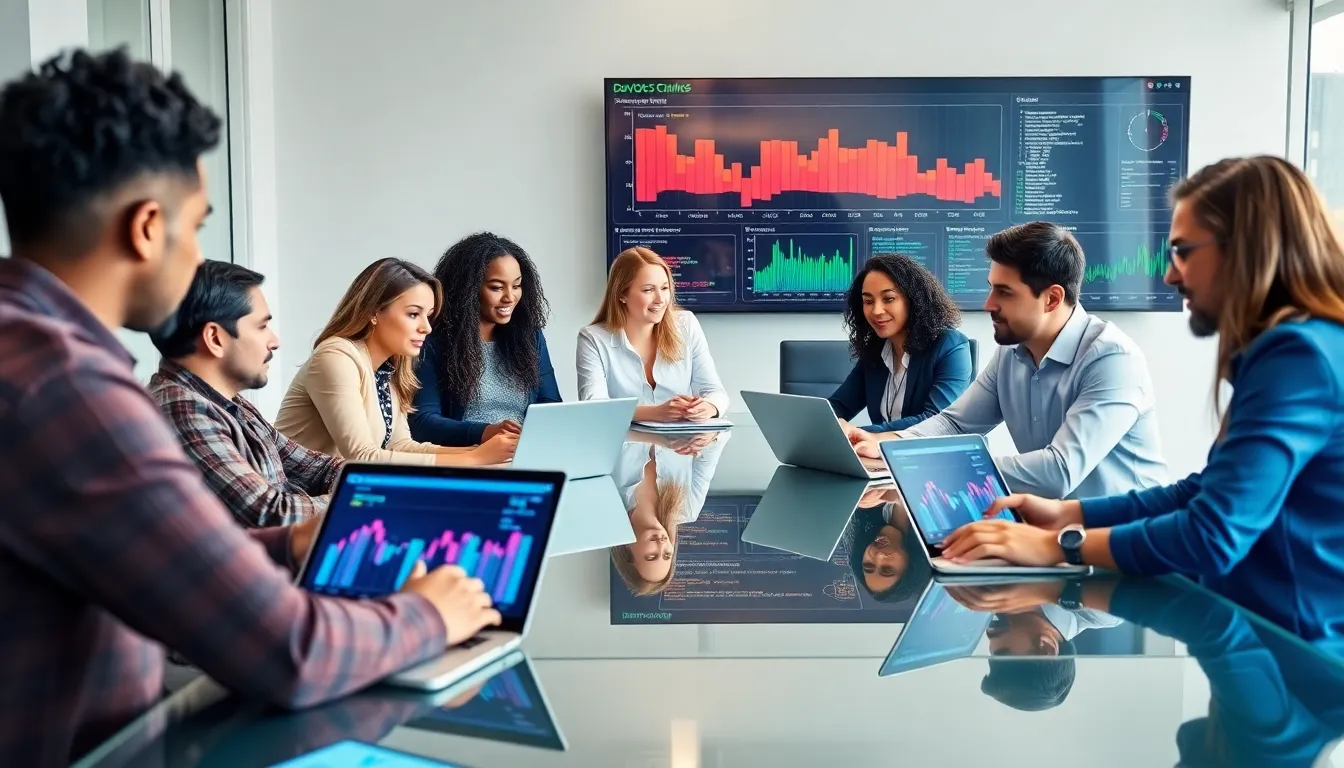 diverse team discussing DevOps strategies in a modern office setting.