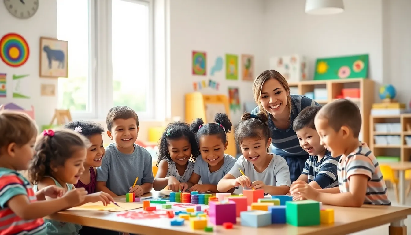 children engaging in creative play in a vibrant classroom.