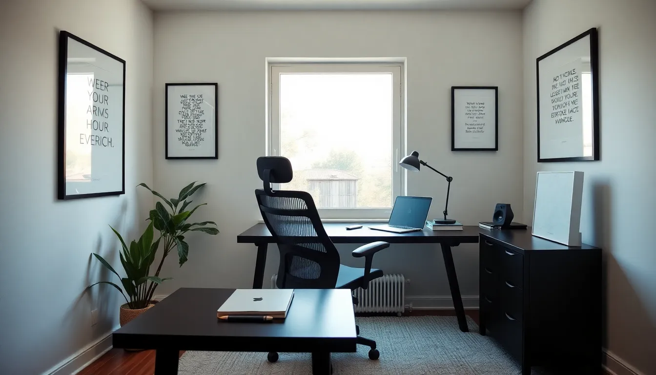 modern men's home office with natural light and ergonomic setup.