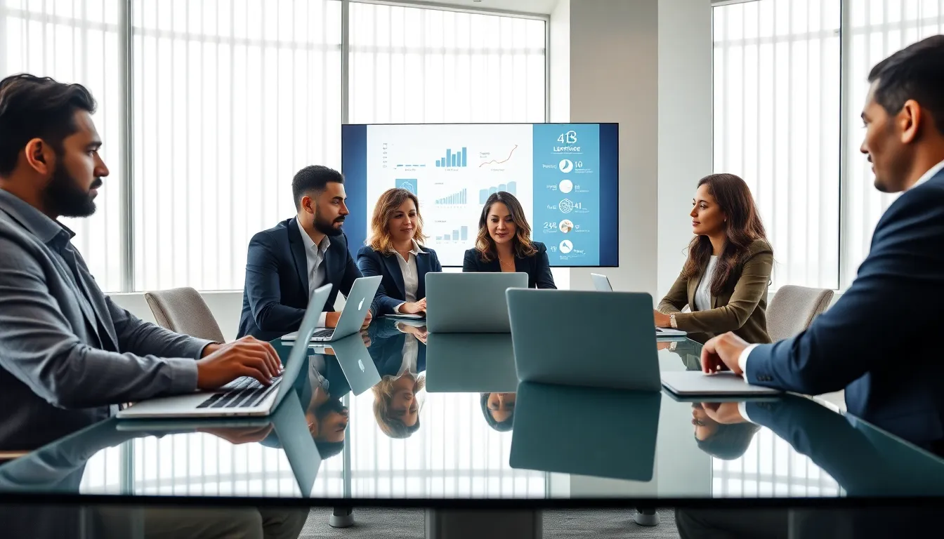 diverse team discussing legal technology solutions in a modern office.